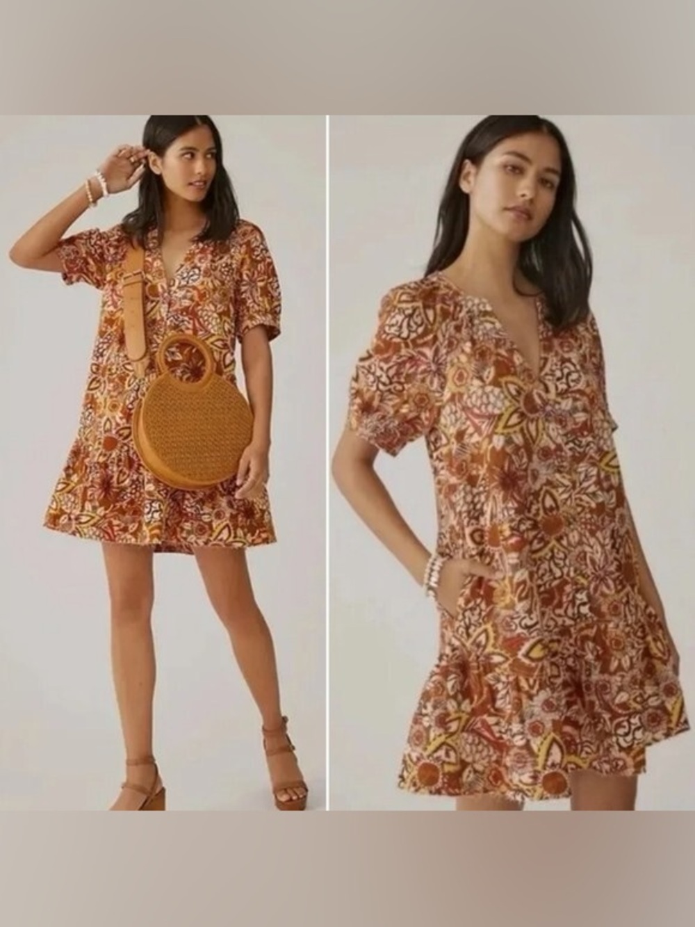 Anthropologie Pilcro Puff Sleeve Floral Tapestry Tunic Dress
